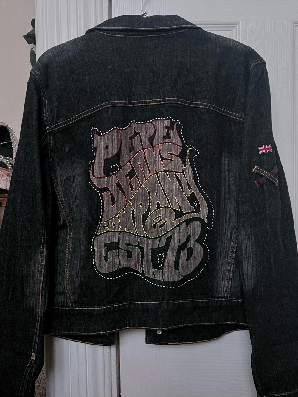Y2K Pepe Jeans London Embroidered Denim Jacket✦ Union Jack ✦ Grunge Punk Vintage